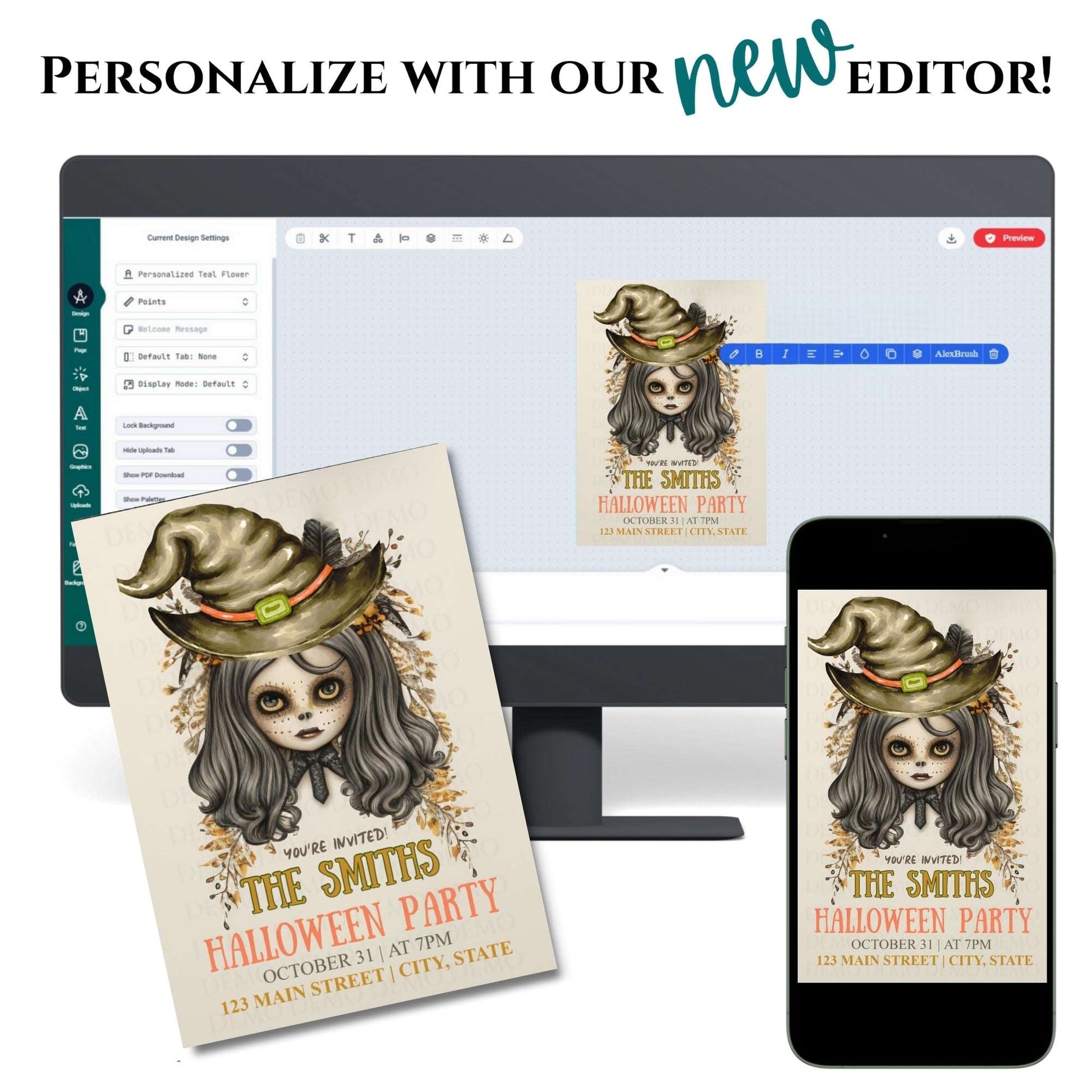 Scary Girl Witch Halloween Invite