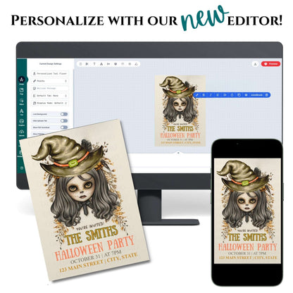 Scary Girl Witch Halloween Invite