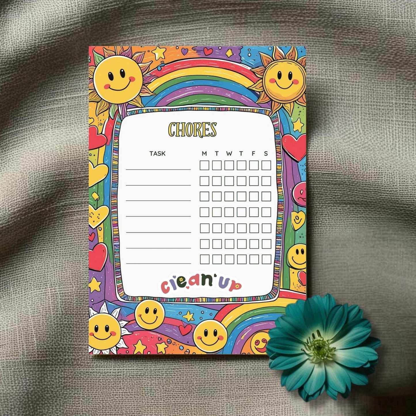 Sunny Day Kids Printable Bundle – Chore Chart, Daily Schedule, Teeth Brushing Chart & Affirmation Page