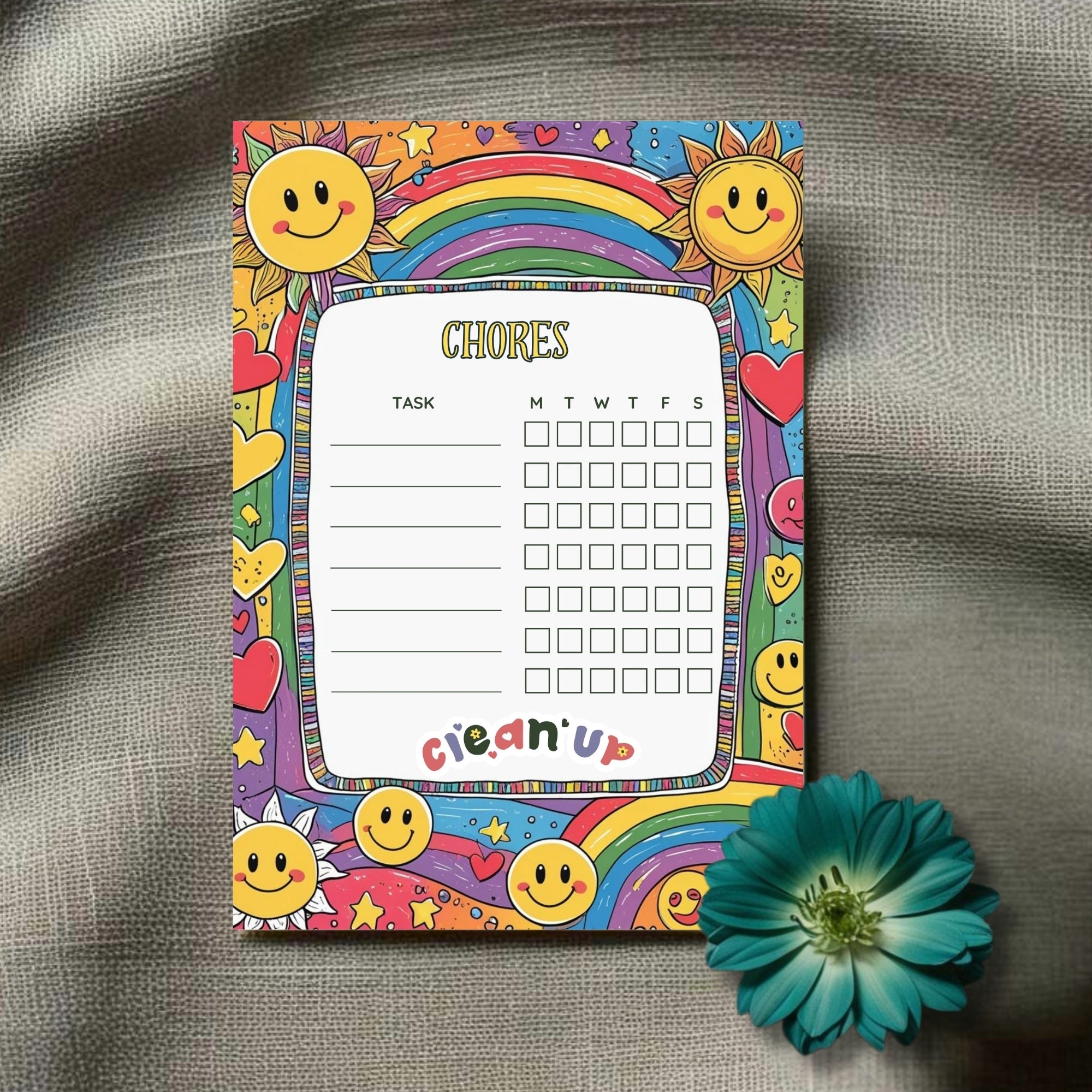 Sunny Day Kids Printable Bundle – Chore Chart, Daily Schedule, Teeth Brushing Chart & Affirmation Page