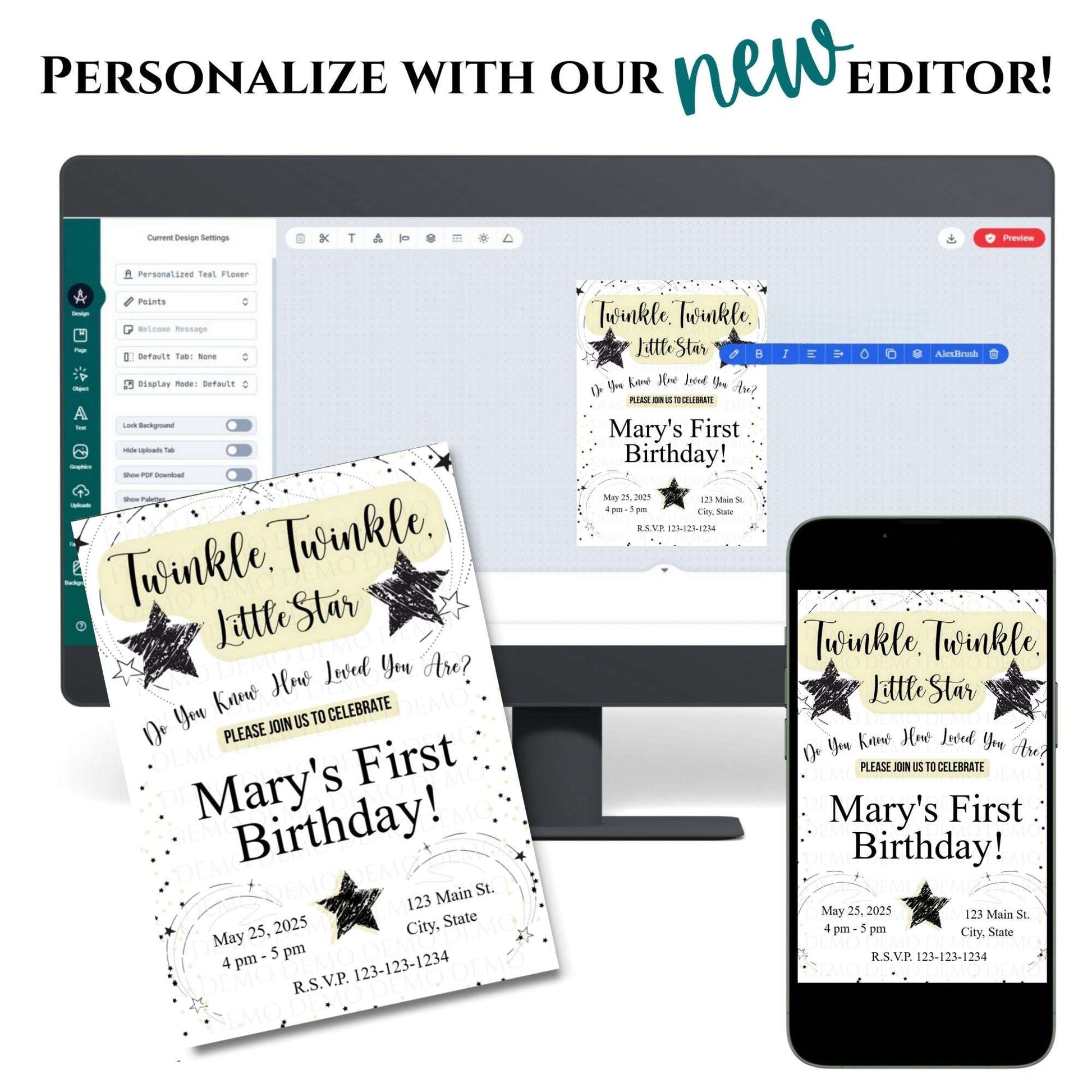 Twinkle Little Star Birthday Invitation | Yellow