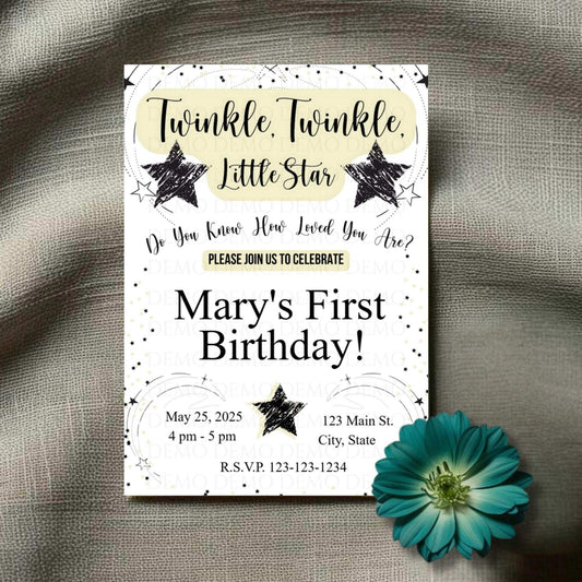 Twinkle Little Star Birthday Invitation | Yellow