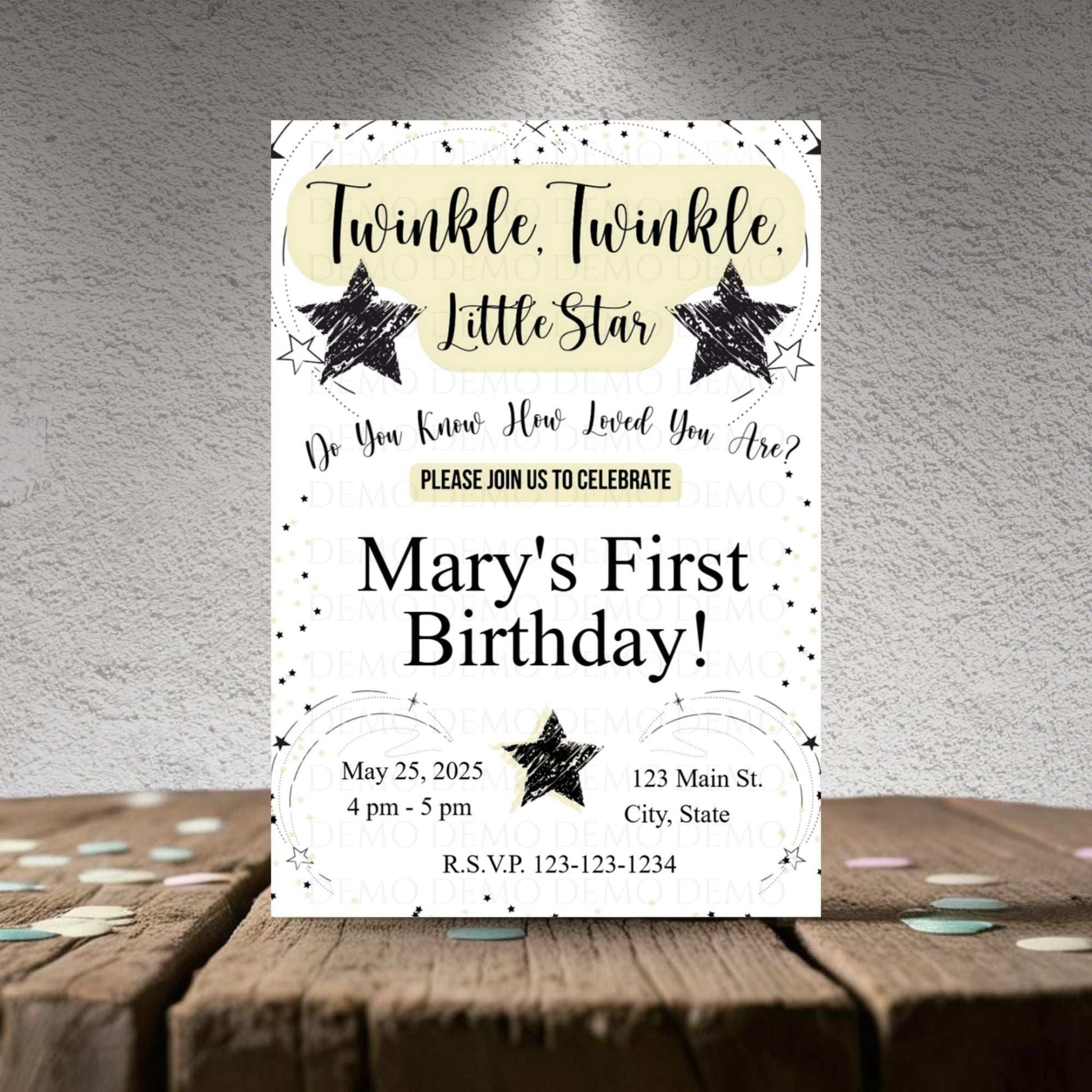 Twinkle Little Star Birthday Invitation | Yellow