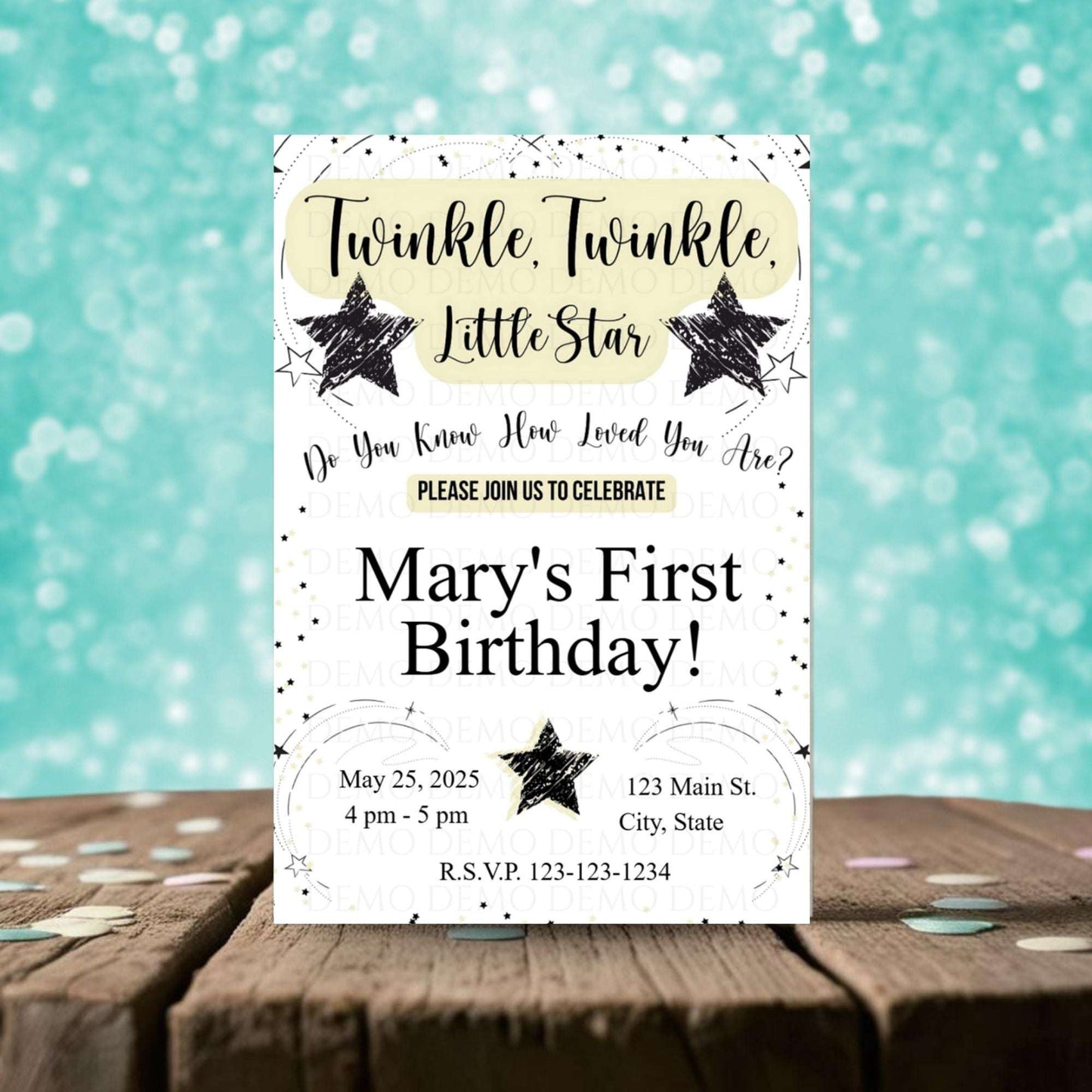 Twinkle Little Star Birthday Invitation | Yellow