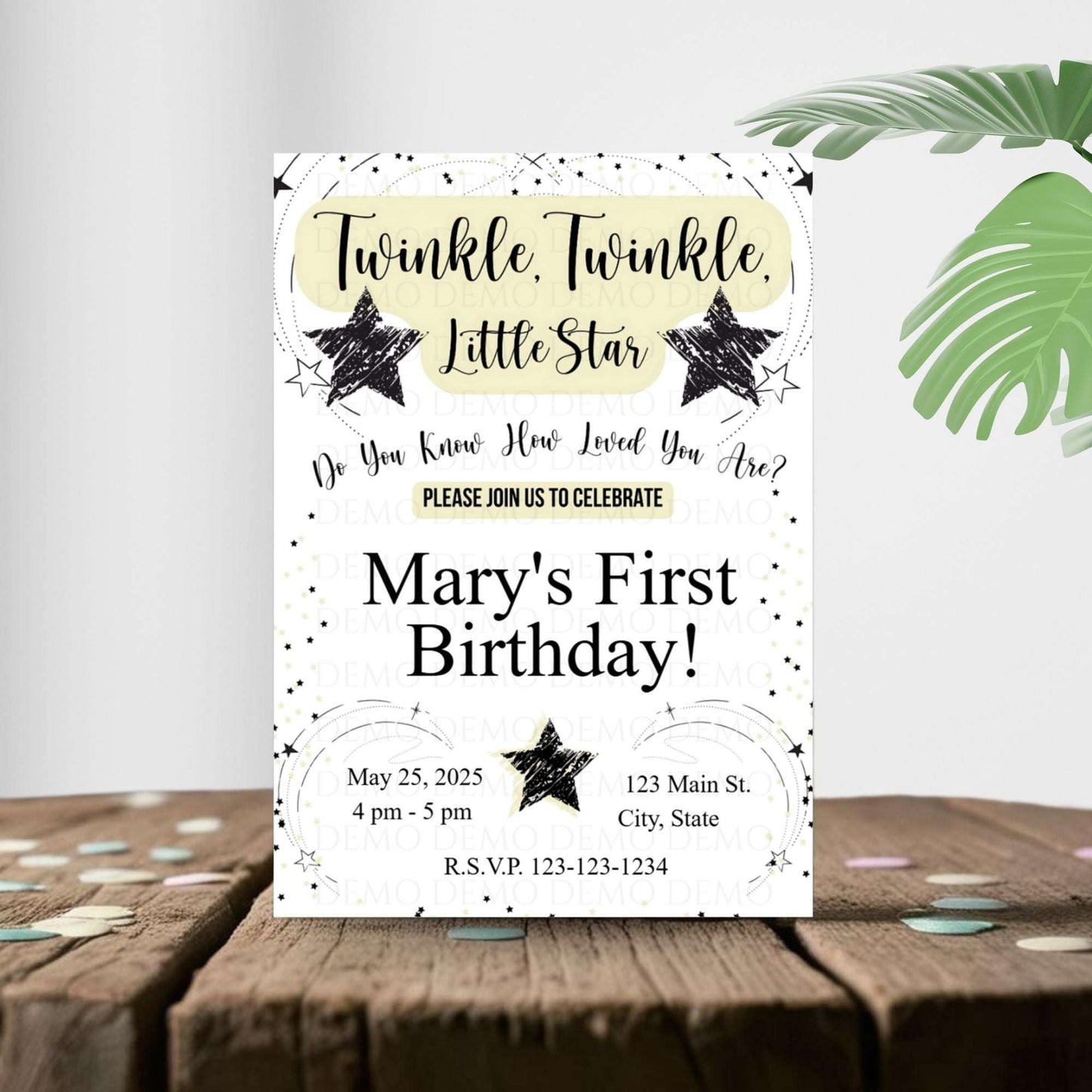Twinkle Little Star Birthday Invitation | Yellow