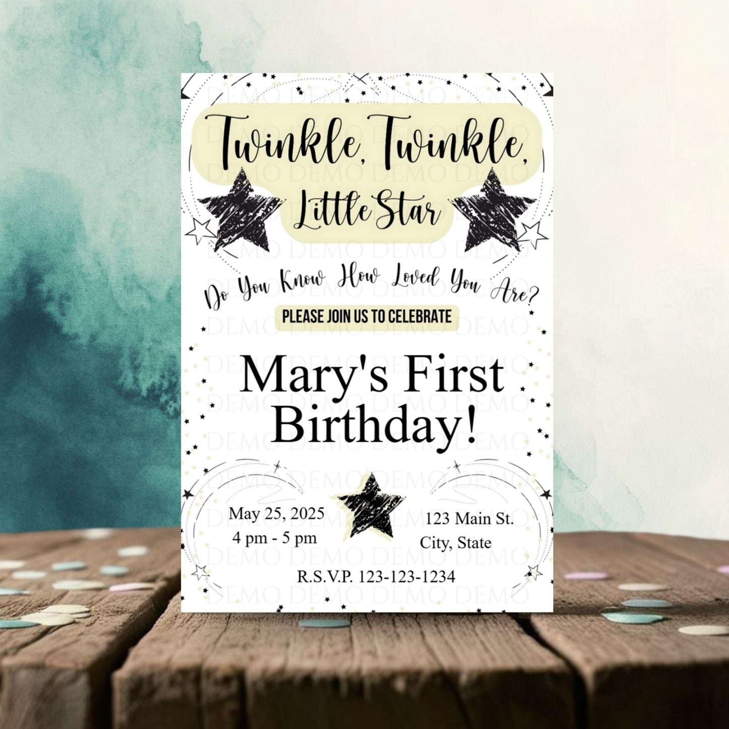 Twinkle Little Star Birthday Invitation | Yellow