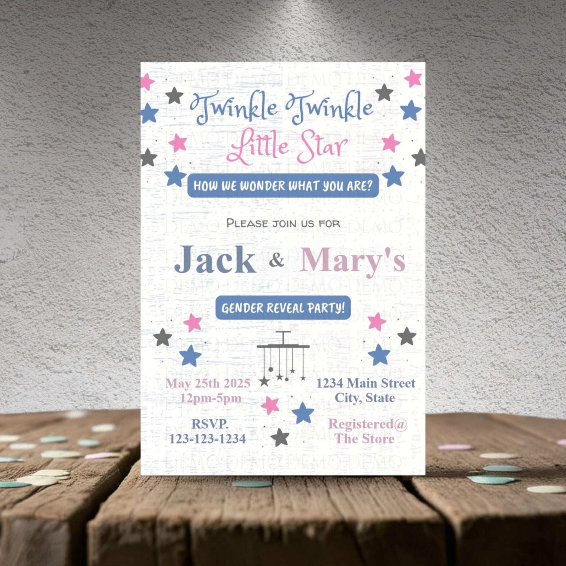 Twinkle Little Star Gender Reveal Personalized Invitation