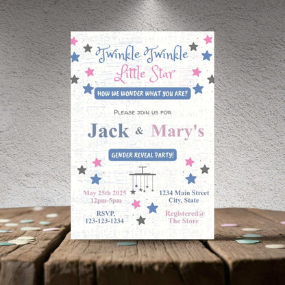 Twinkle Little Star Gender Reveal Personalized Invitation