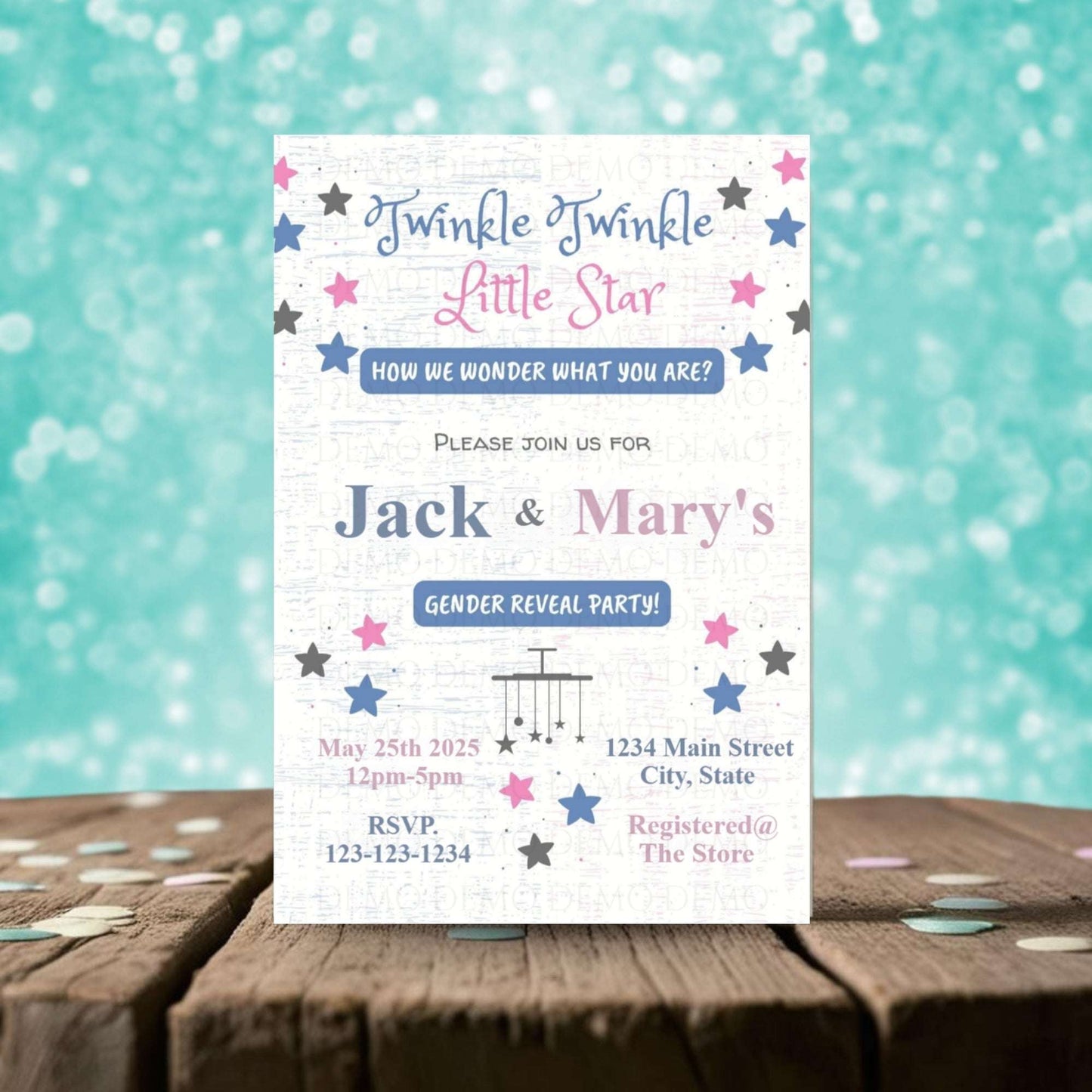 Twinkle Little Star Gender Reveal Personalized Invitation