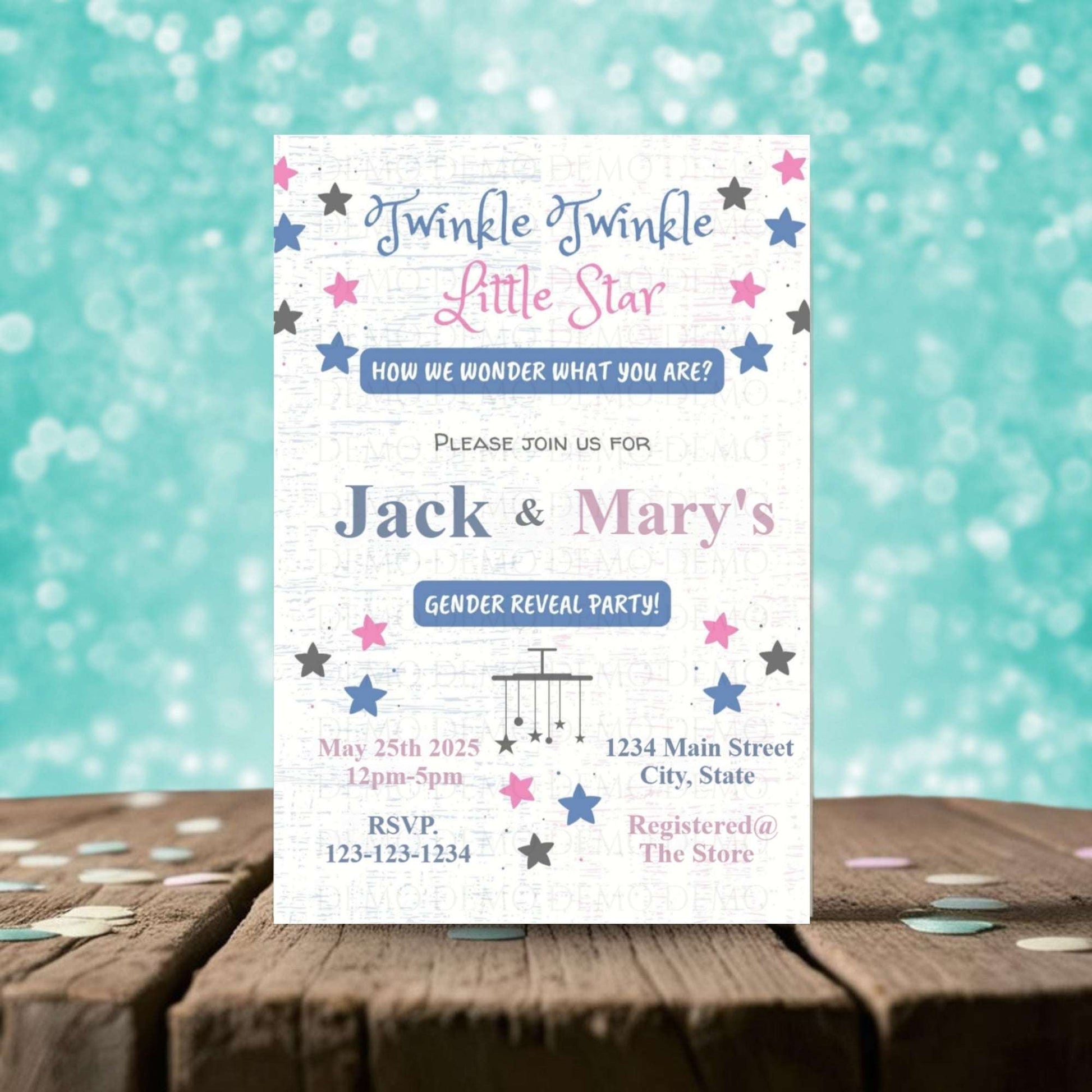 Twinkle Little Star Gender Reveal Personalized Invitation