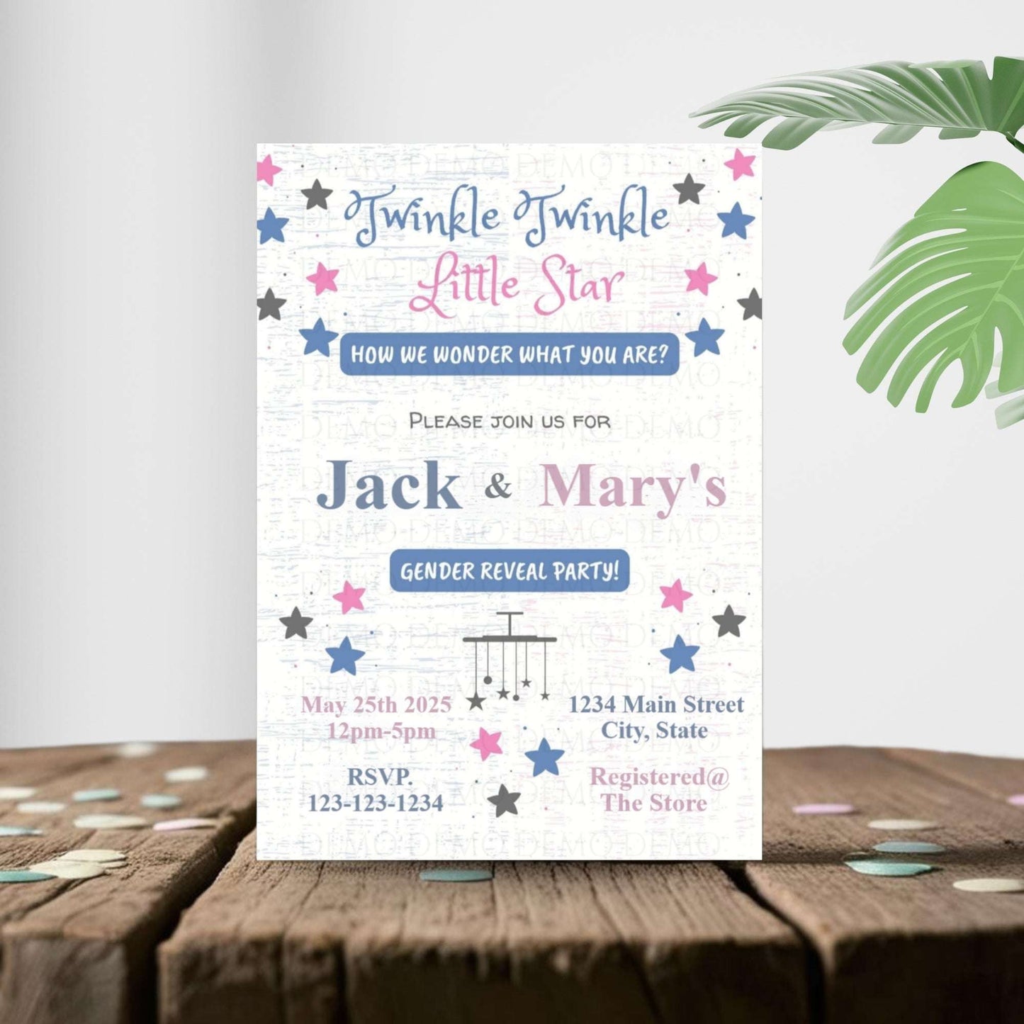 Twinkle Little Star Gender Reveal Personalized Invitation