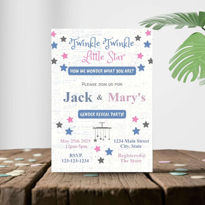 Twinkle Little Star Gender Reveal Personalized Invitation
