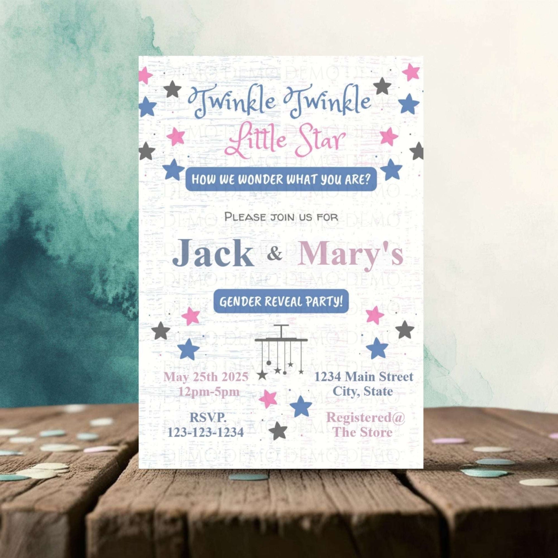 Twinkle Little Star Gender Reveal Personalized Invitation