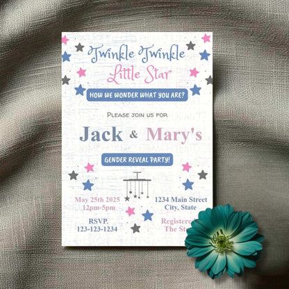 Twinkle Little Star Gender Reveal Personalized Invitation