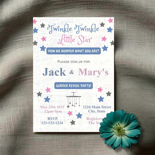 Twinkle Little Star Gender Reveal Personalized Invitation