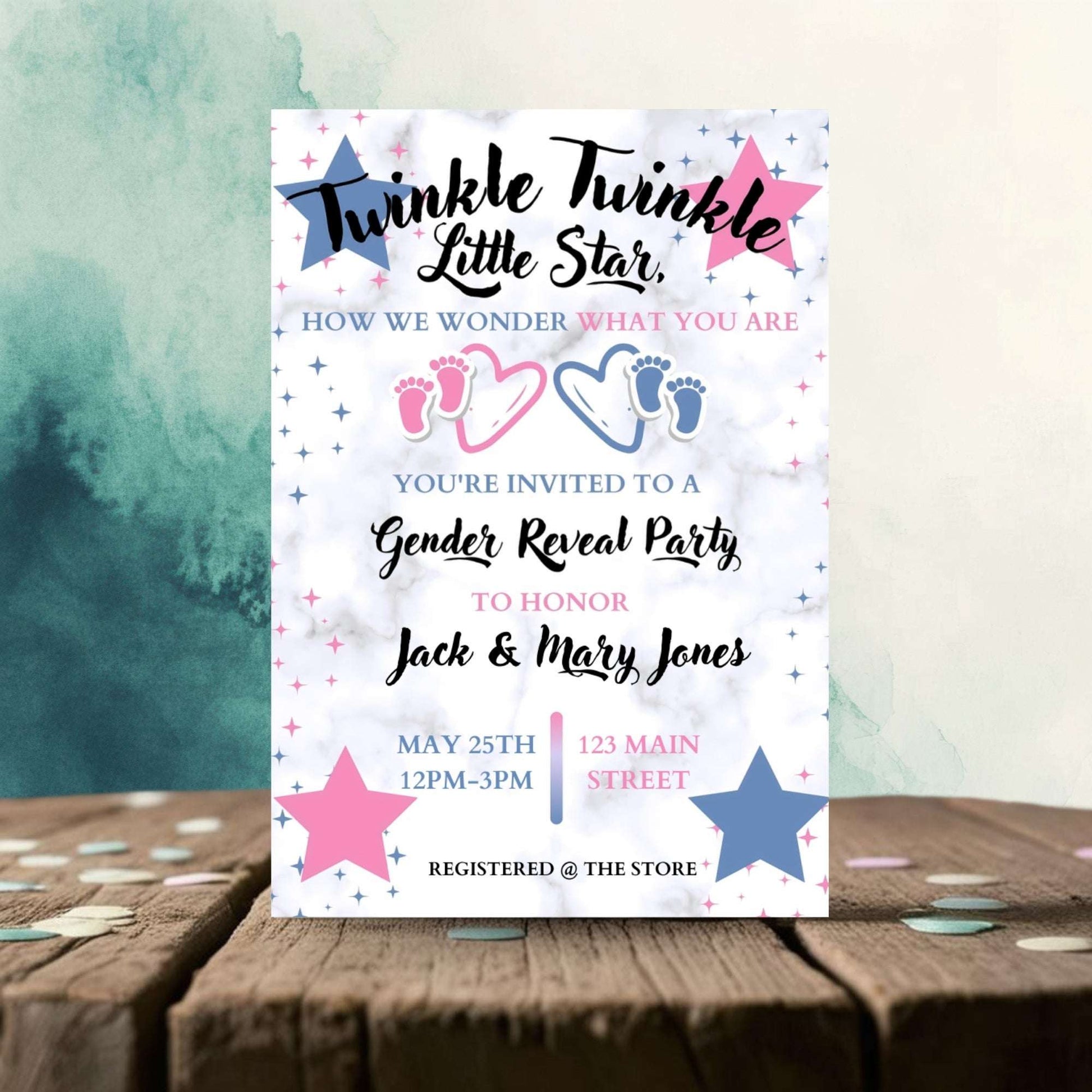 Twinkle Little Star Gender Reveal Personalized Invitation | A