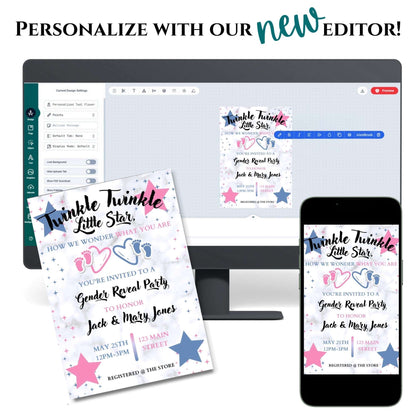 Twinkle Little Star Gender Reveal Personalized Invitation | A