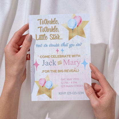 Twinkle Little Star Gender Reveal Sparkle Invitation