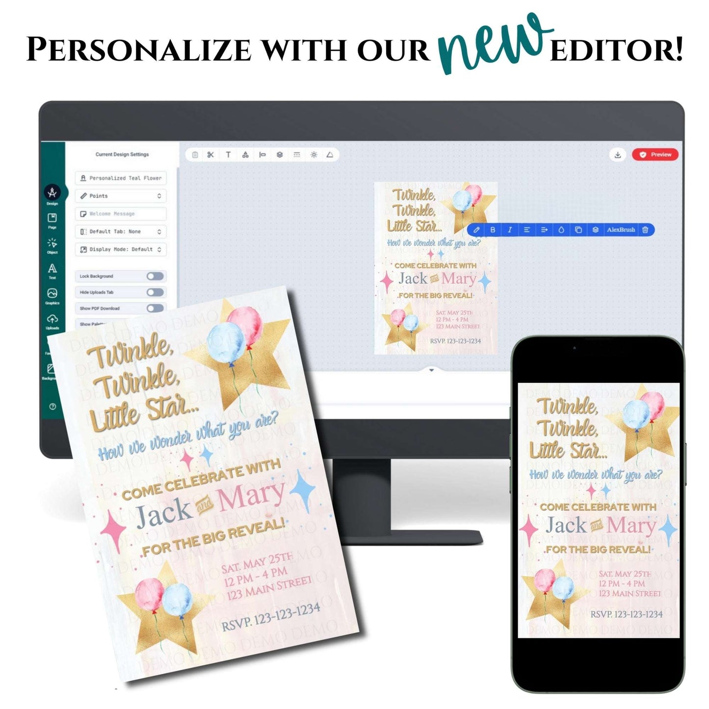 Twinkle Little Star Gender Reveal Sparkle Invitation