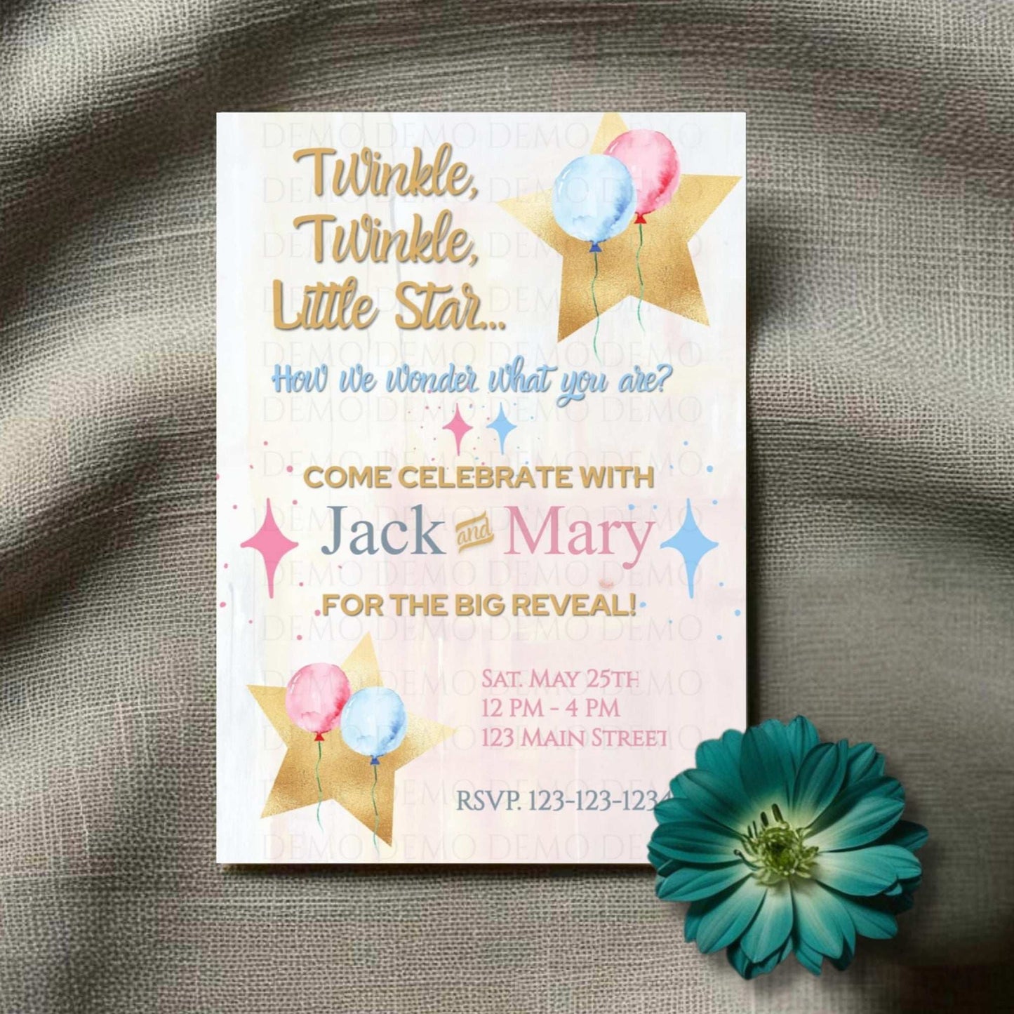 Twinkle Little Star Gender Reveal Sparkle Invitation