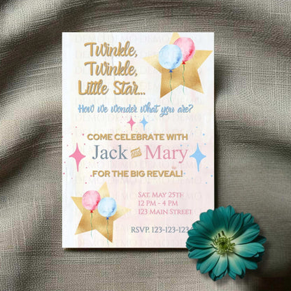 Twinkle Little Star Gender Reveal Sparkle Invitation