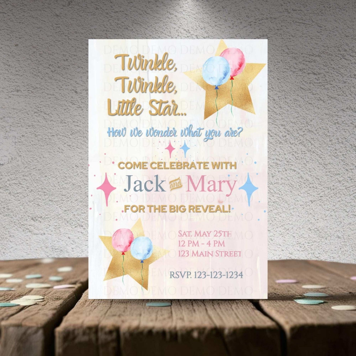 Twinkle Little Star Gender Reveal Sparkle Invitation