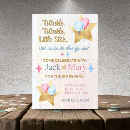 Twinkle Little Star Gender Reveal Sparkle Invitation
