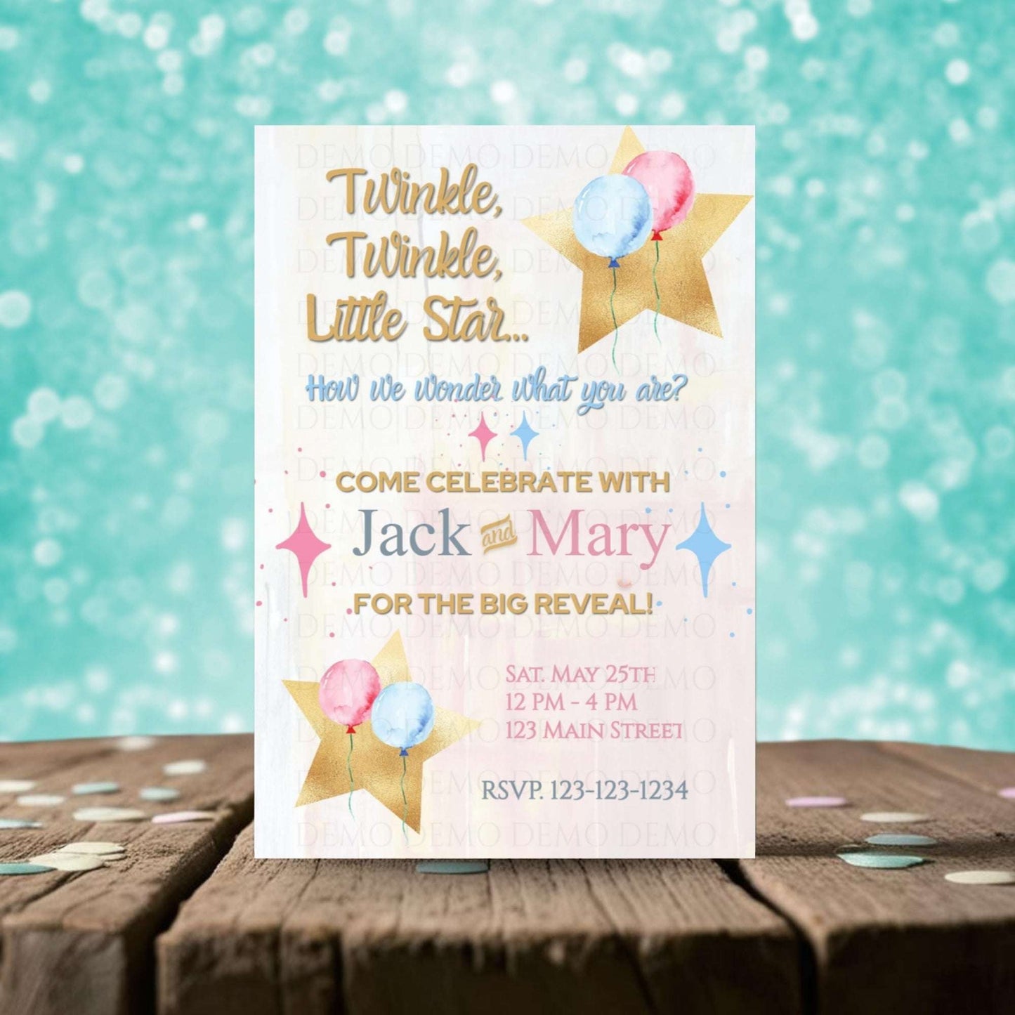 Twinkle Little Star Gender Reveal Sparkle Invitation