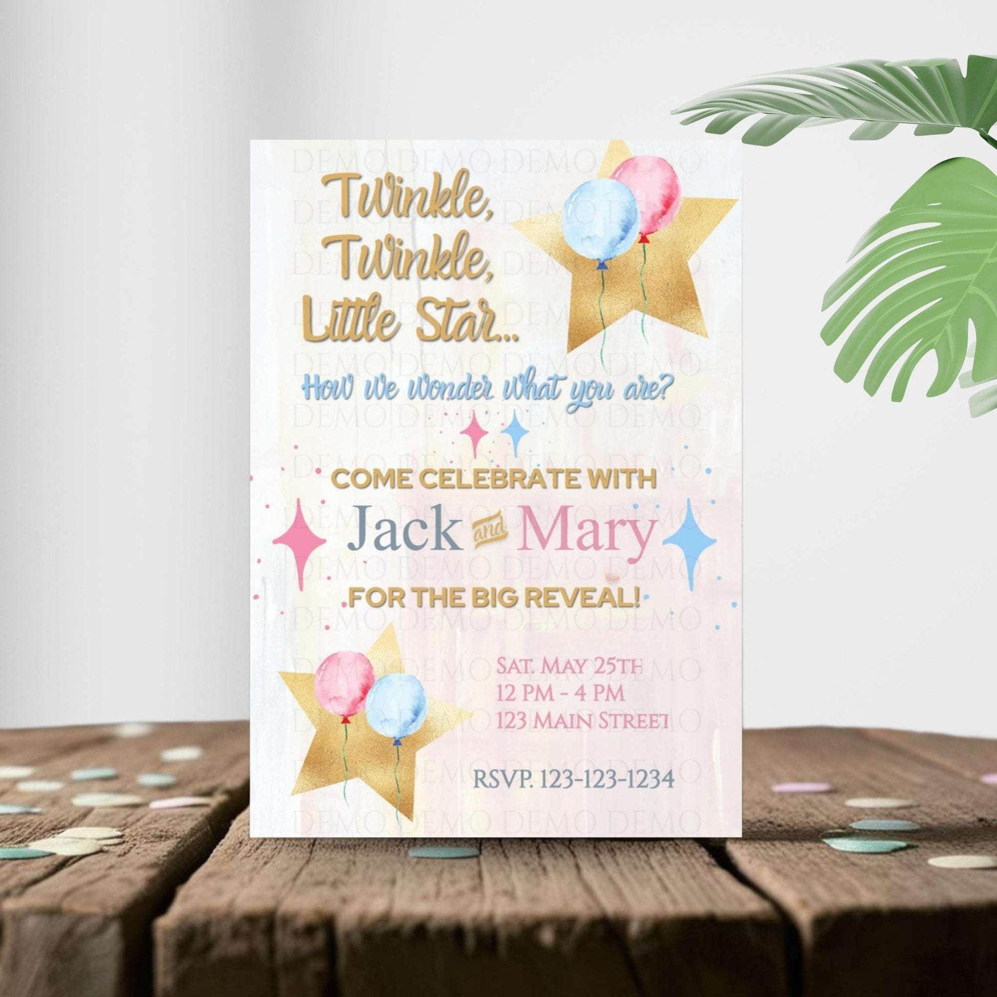 Twinkle Little Star Gender Reveal Sparkle Invitation