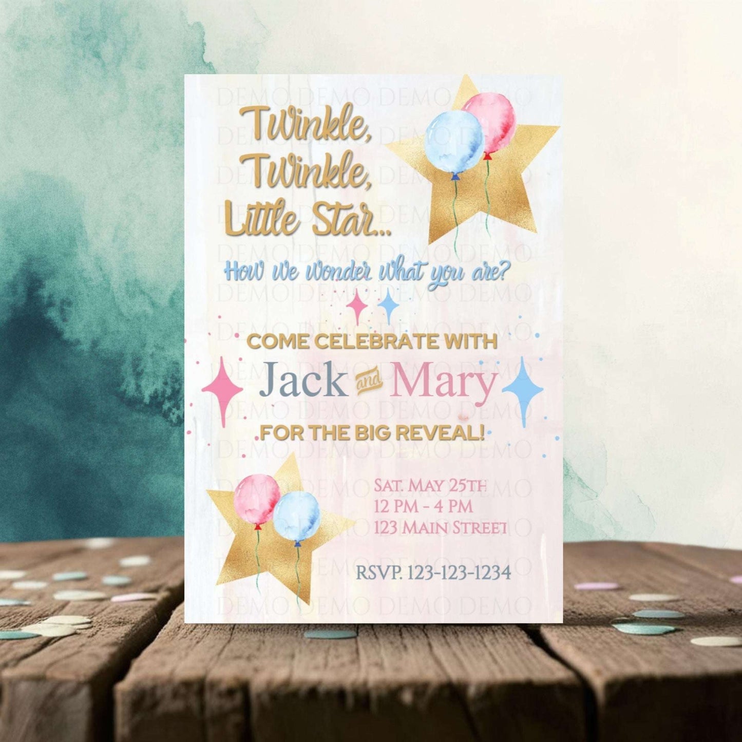 Twinkle Little Star Gender Reveal Sparkle Invitation