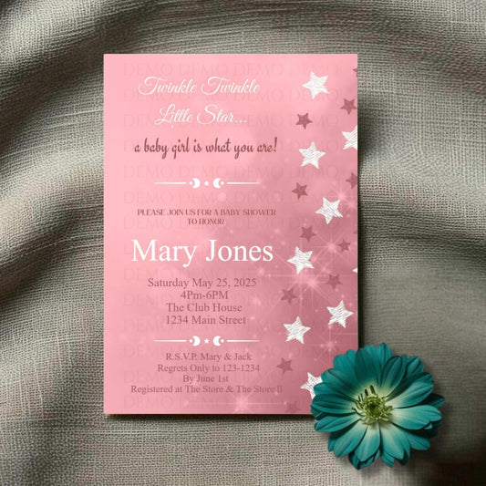 Twinkle Star Girl Baby Shower Personalized Invite