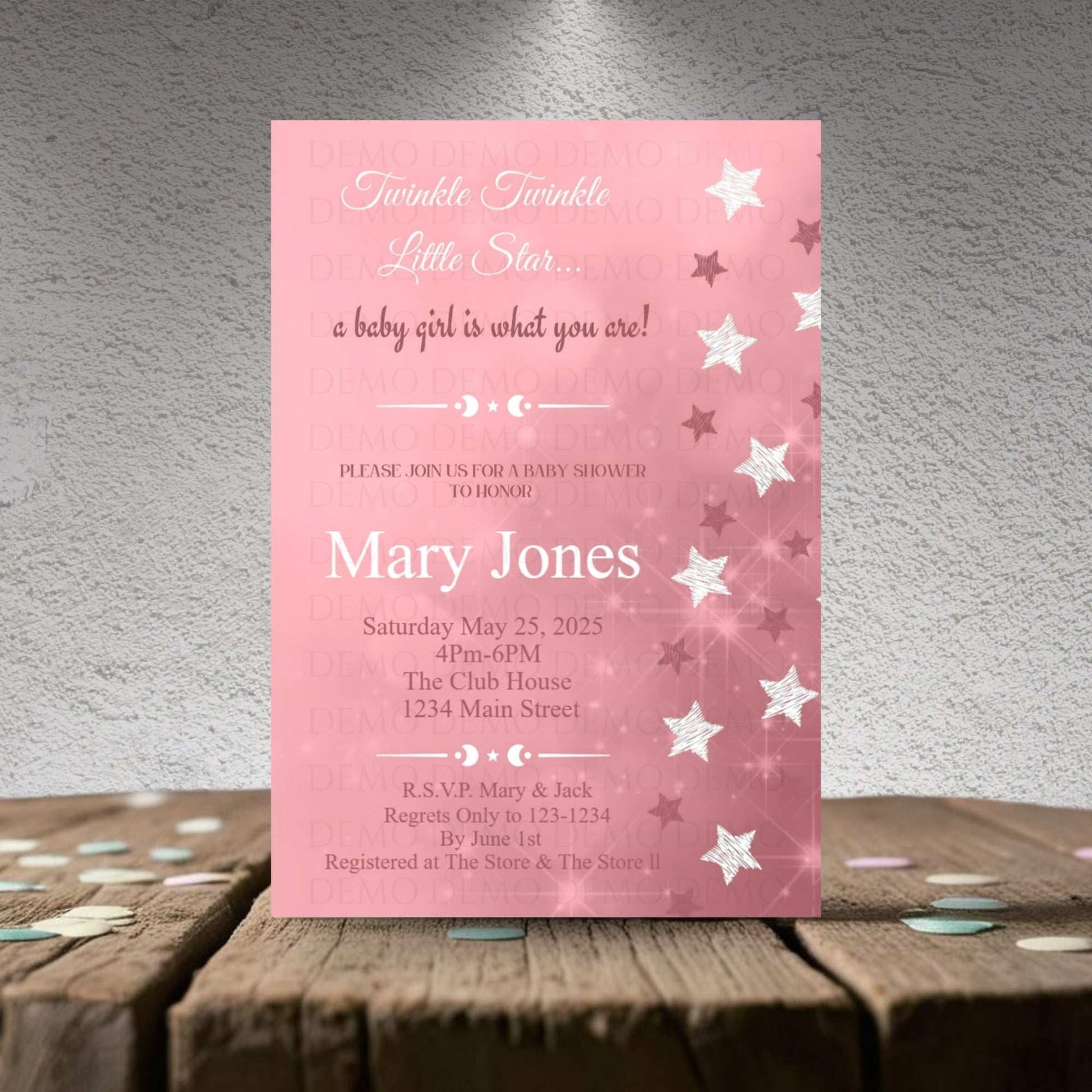 Twinkle Star Girl Baby Shower Personalized Invite