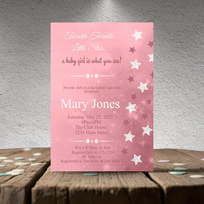 Twinkle Star Girl Baby Shower Personalized Invite