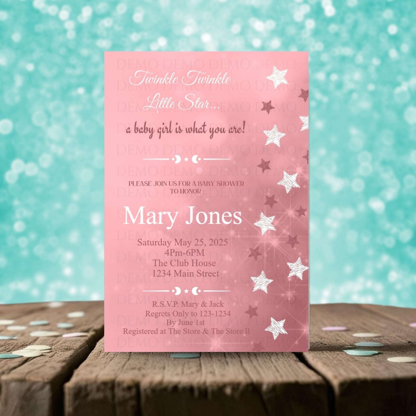Twinkle Star Girl Baby Shower Personalized Invite