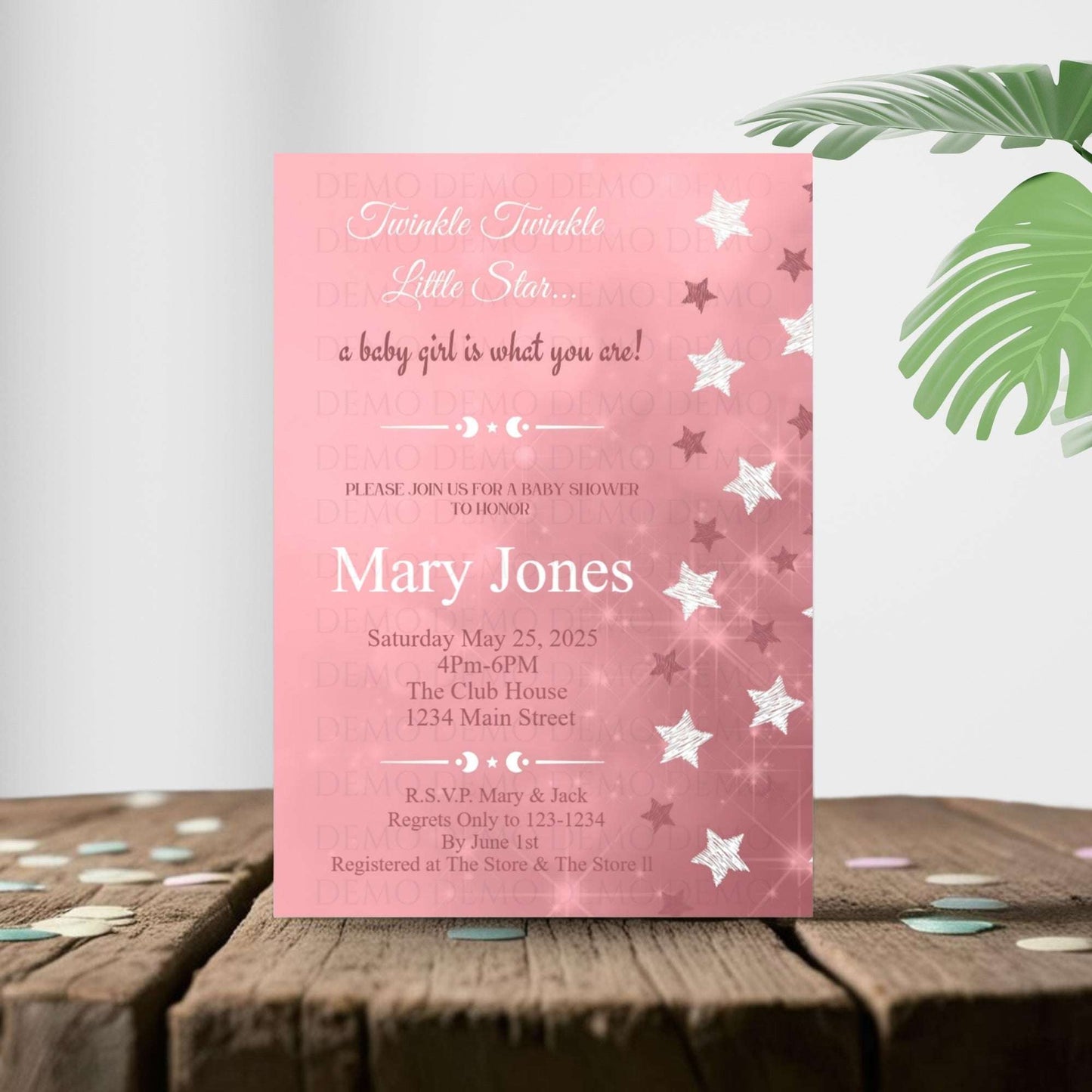 Twinkle Star Girl Baby Shower Personalized Invite