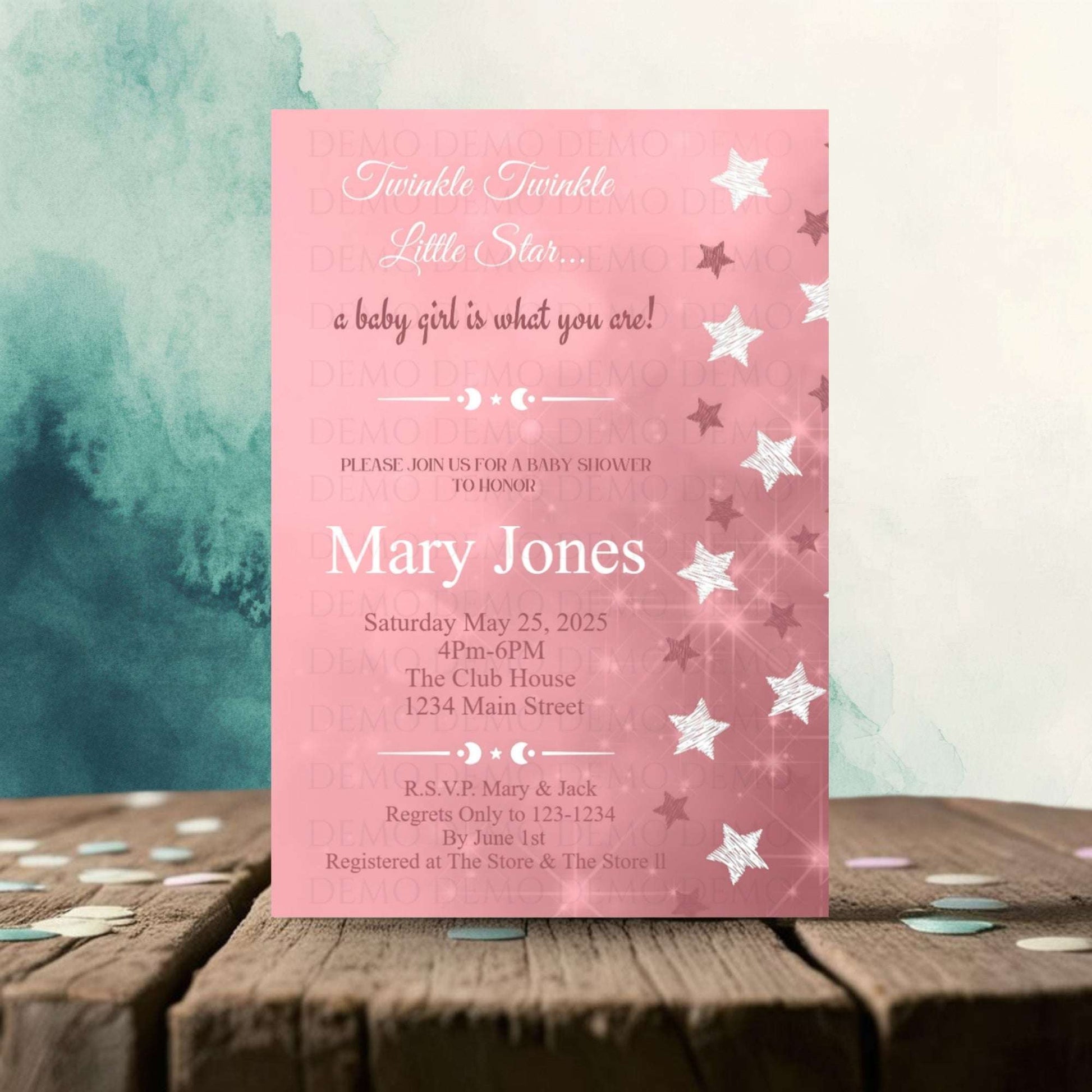 Twinkle Star Girl Baby Shower Personalized Invite