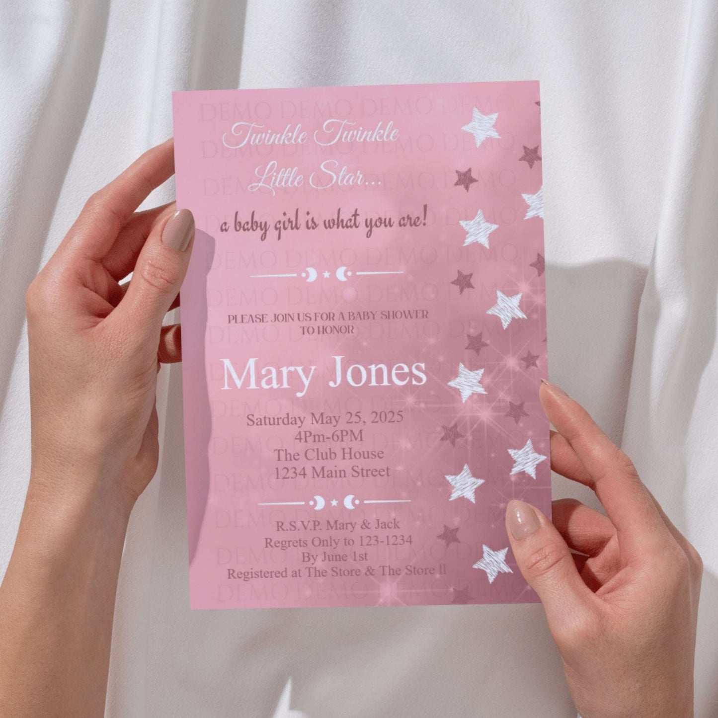 Twinkle Star Girl Baby Shower Personalized Invite