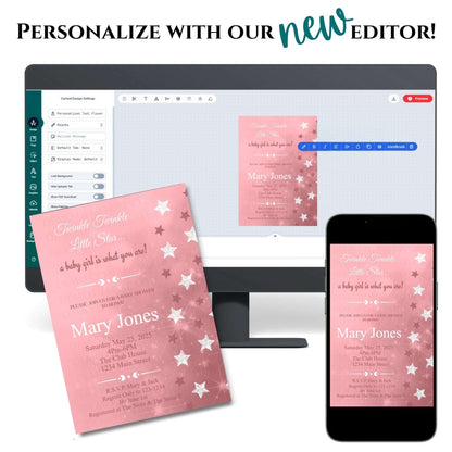 Twinkle Star Girl Baby Shower Personalized Invite