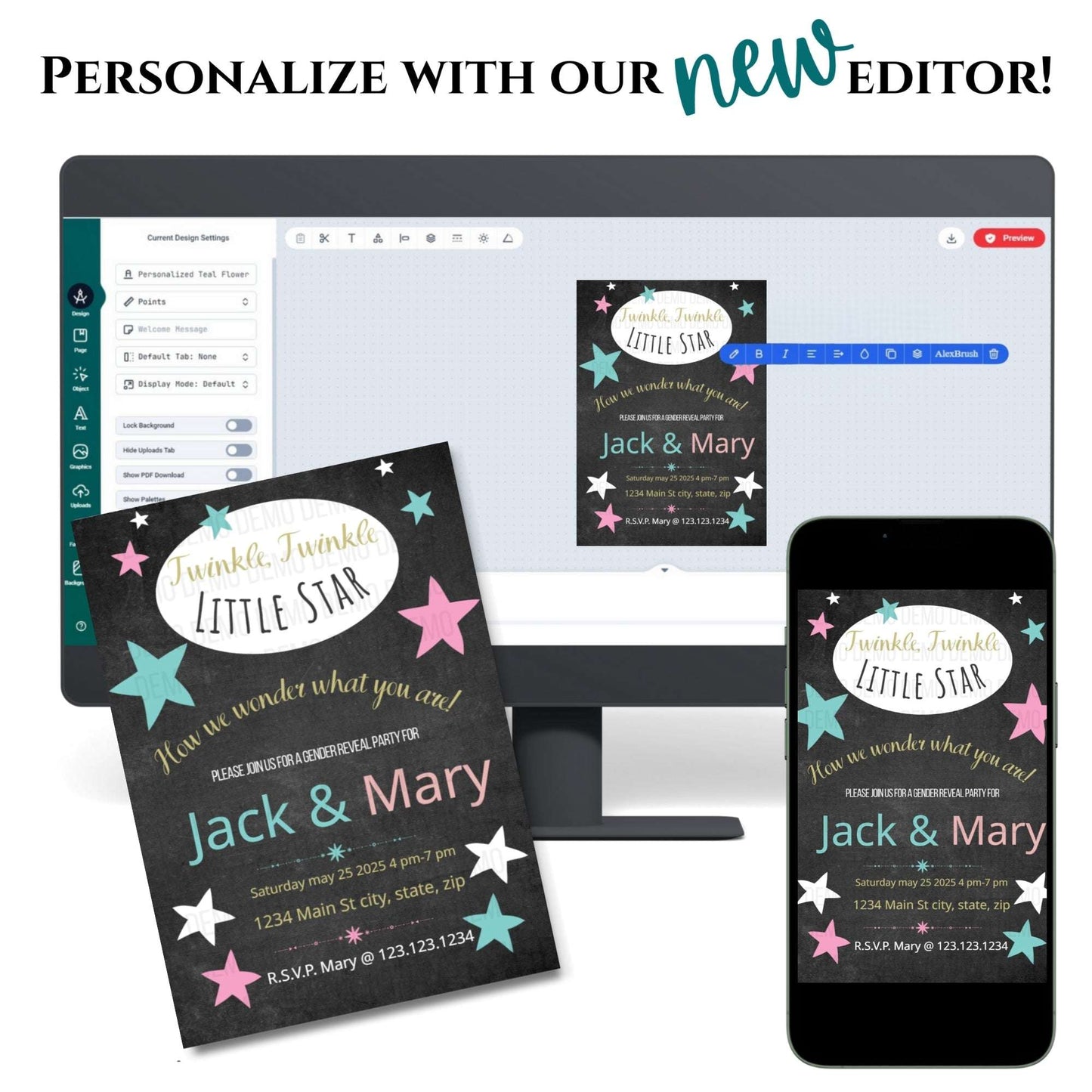 Twinkle Little Star Gender Reveal Invitation – Personalized Editable Template