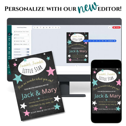 Twinkle Little Star Gender Reveal Invitation – Personalized Editable Template