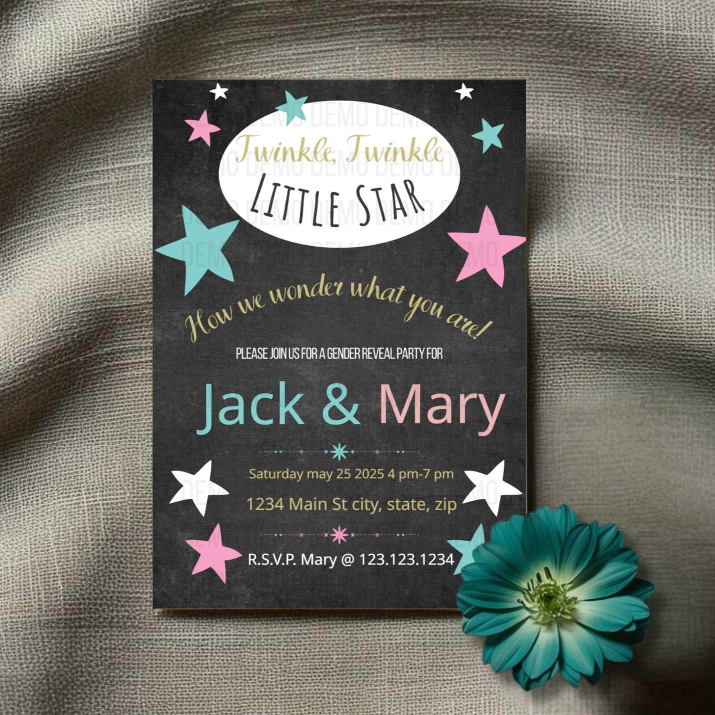 Twinkle Little Star Gender Reveal Invitation – Personalized Editable Template