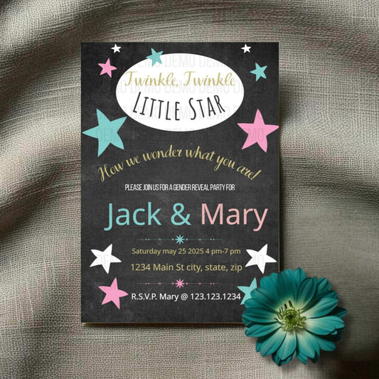 Twinkle Little Star Gender Reveal Invitation – Personalized Editable Template