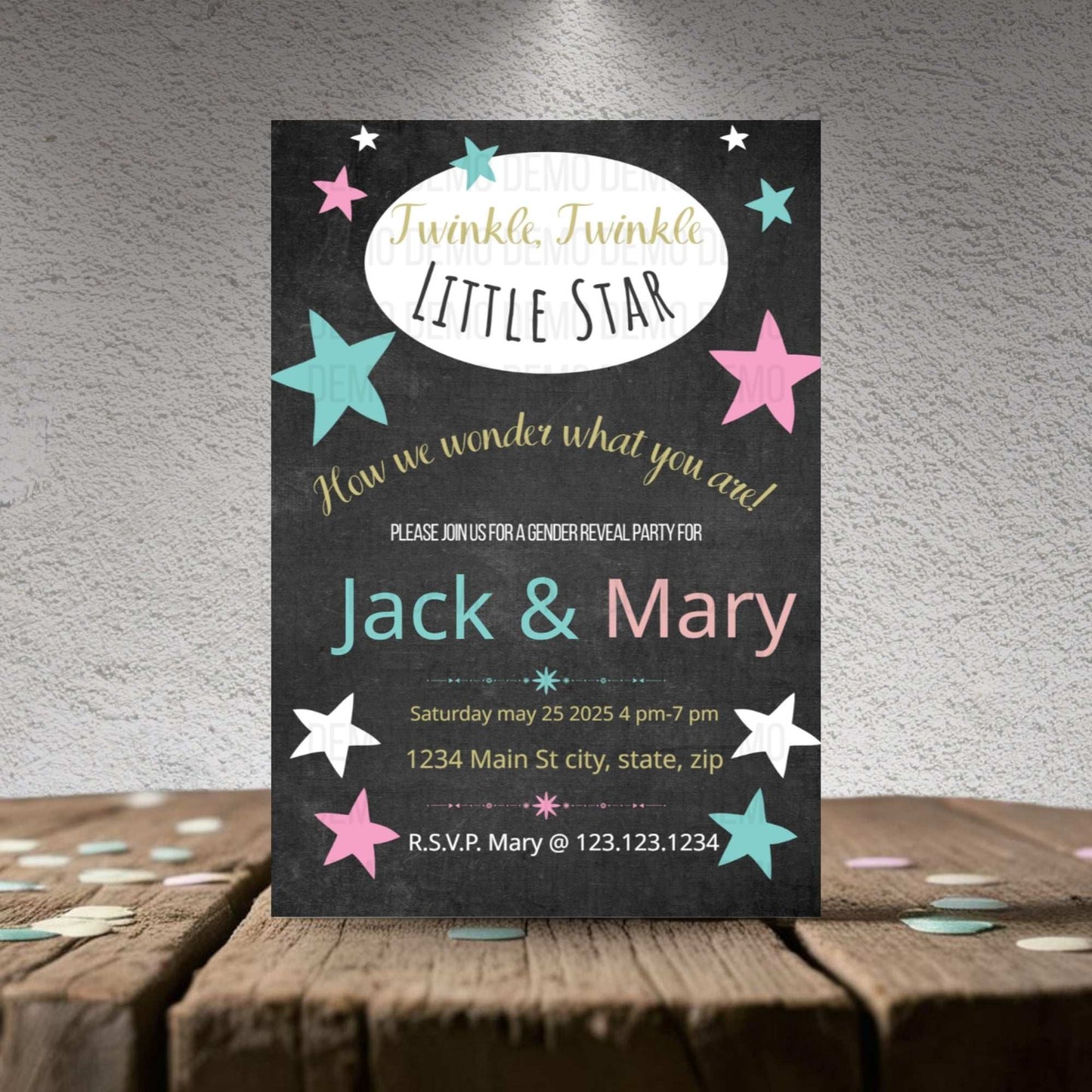 Twinkle Little Star Gender Reveal Invitation – Personalized Editable Template