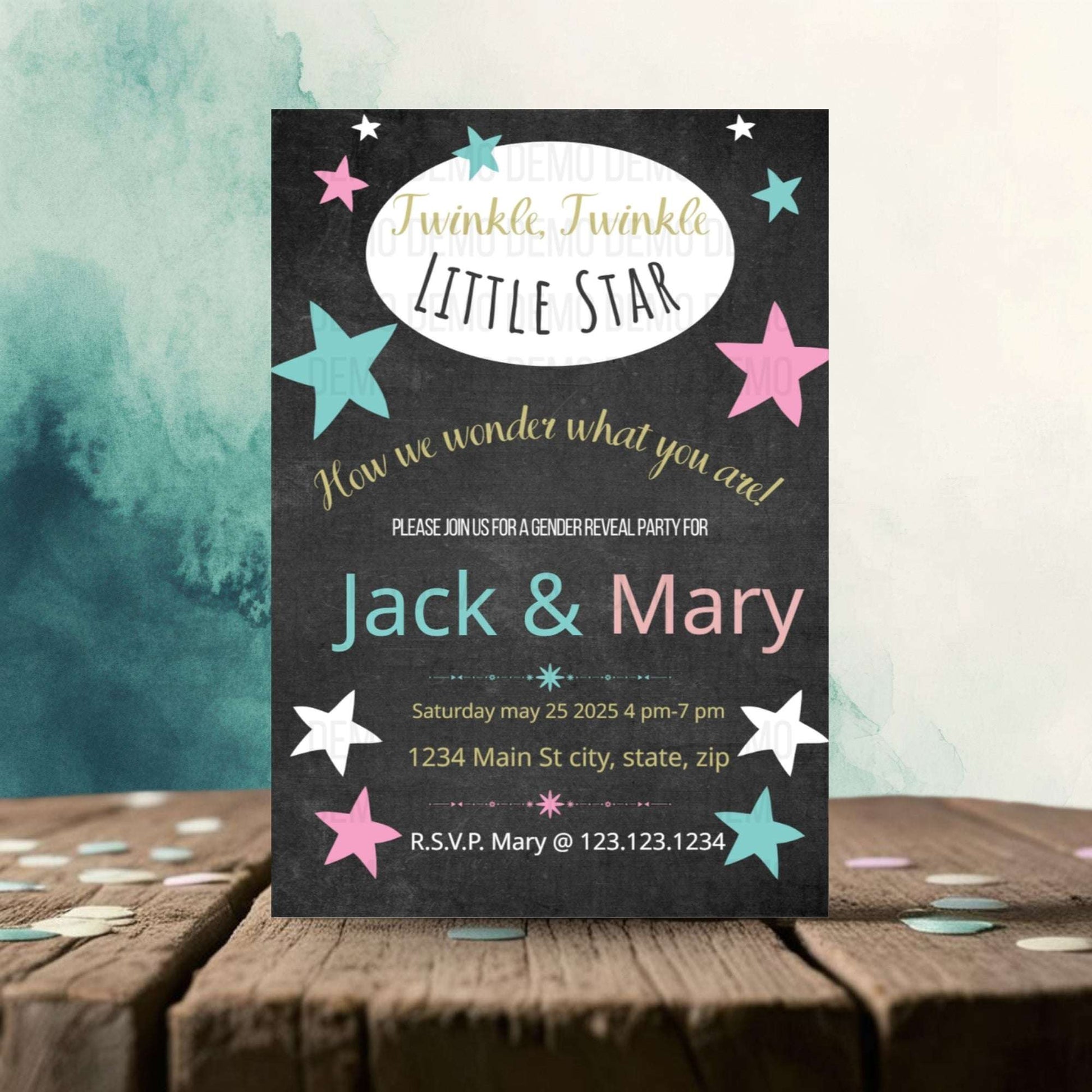 Twinkle Little Star Gender Reveal Invitation – Personalized Editable Template