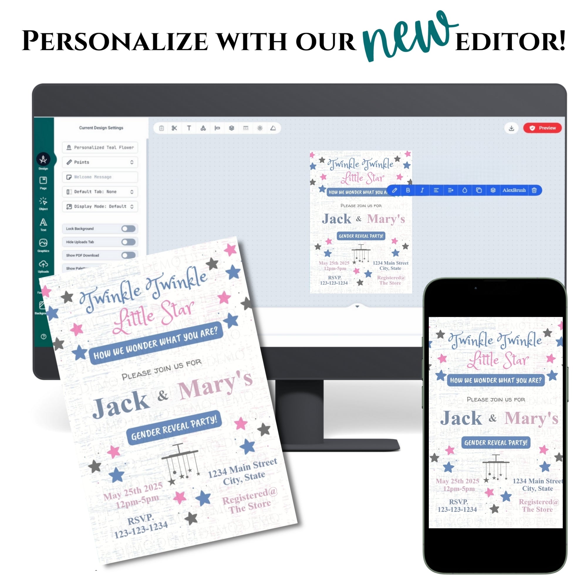 Twinkle Little Star Gender Reveal Personalized Invitation