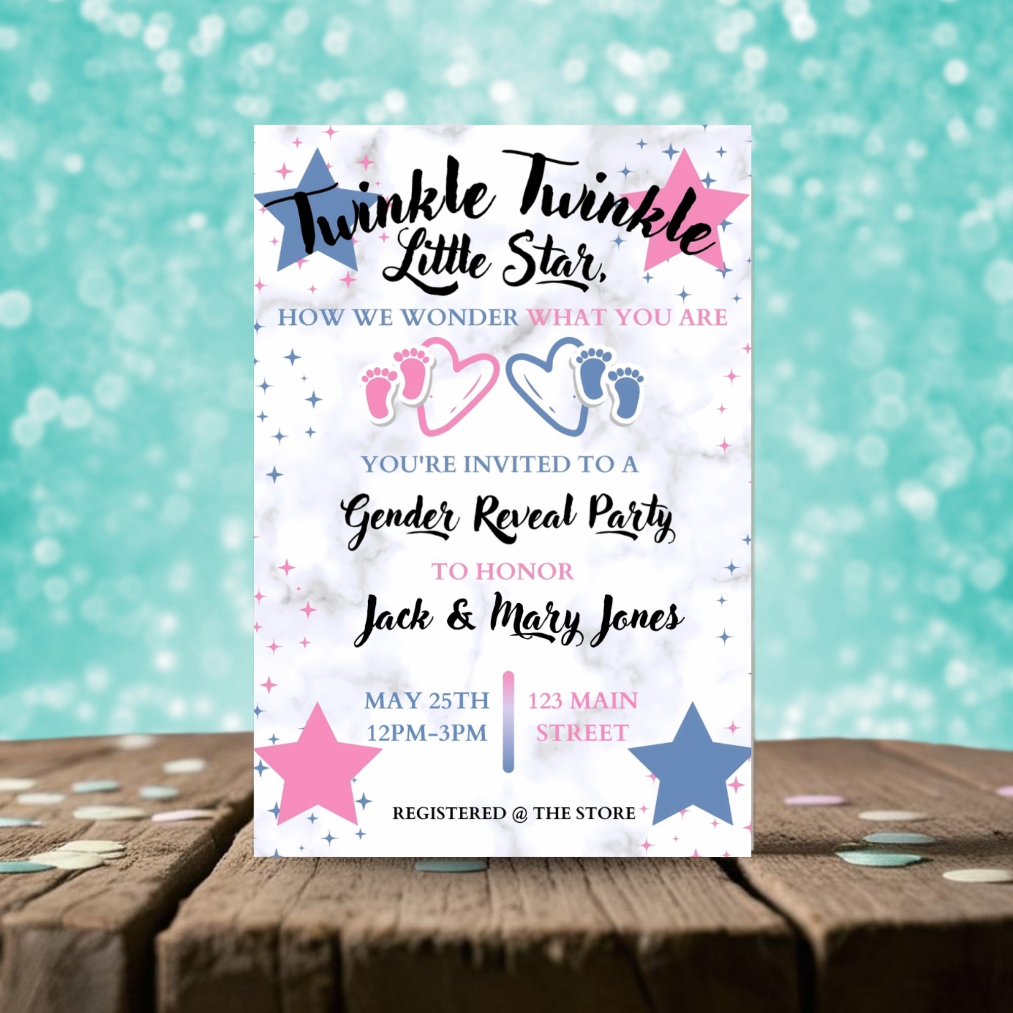 Twinkle Little Star Gender Reveal Personalized Invitation | A
