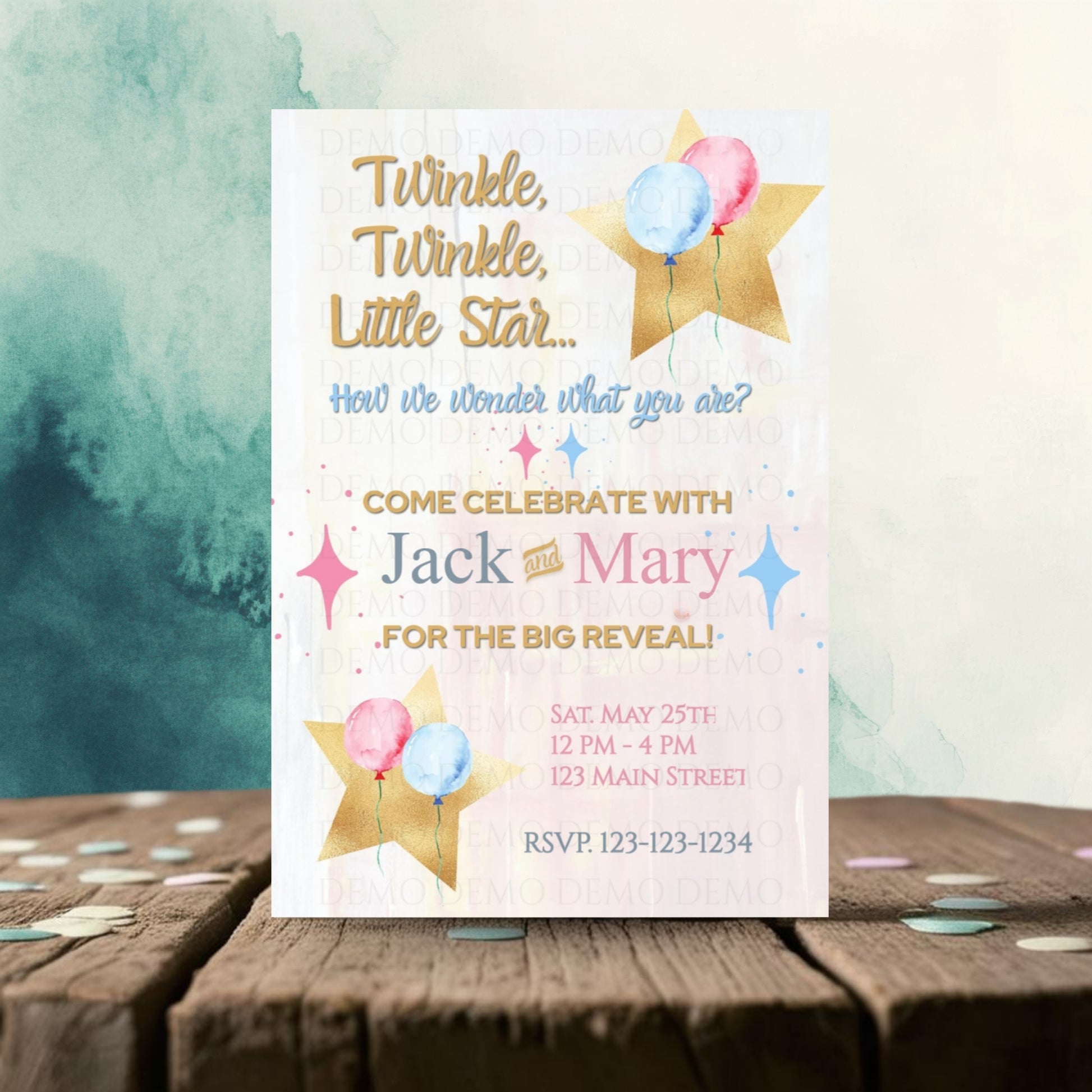 Twinkle Little Star Gender Reveal Sparkle Invitation