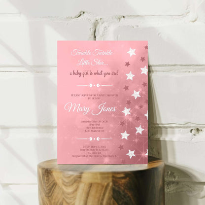 Twinkle Star Girl Baby Shower Personalized Invite