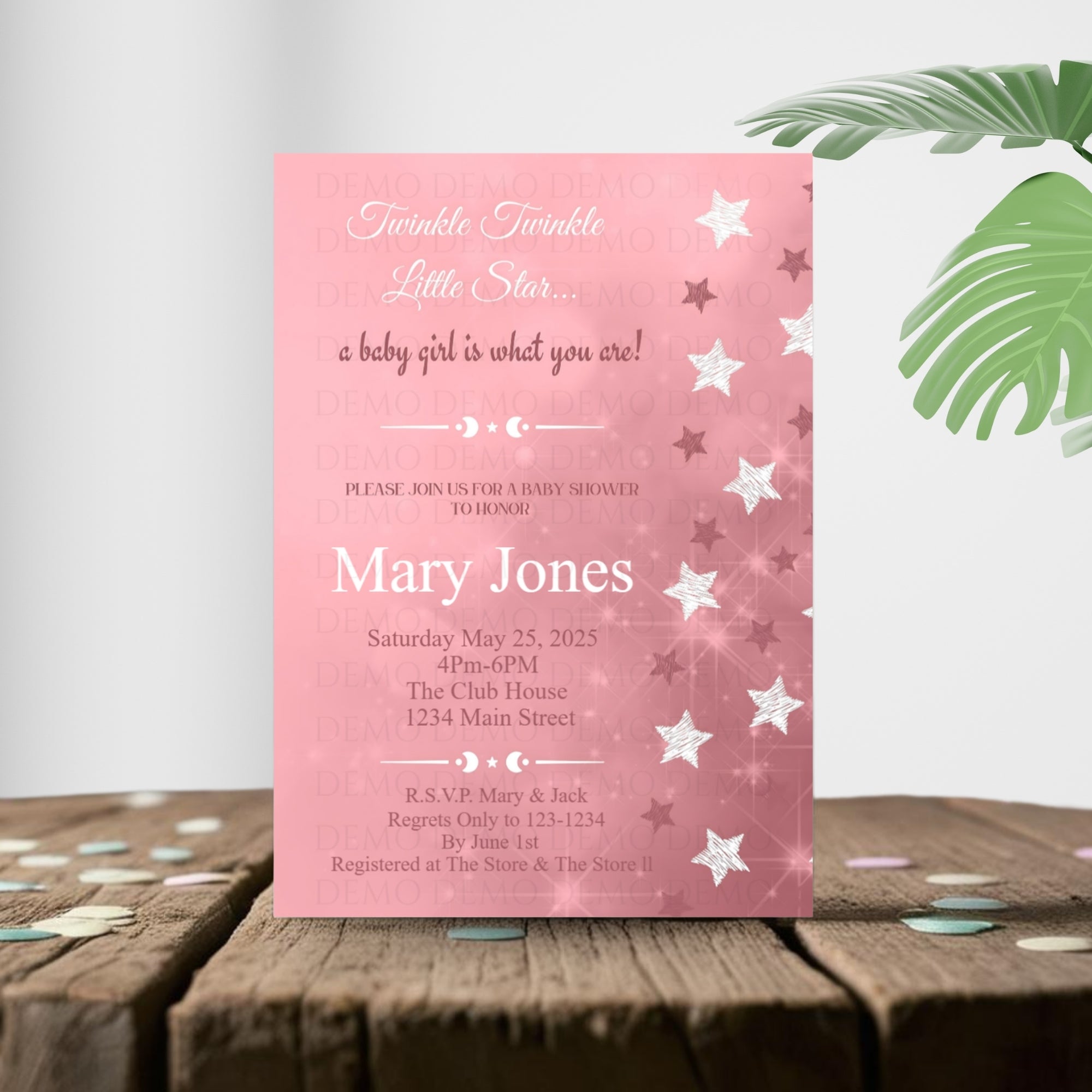 Twinkle Star Girl Baby Shower Personalized Invite