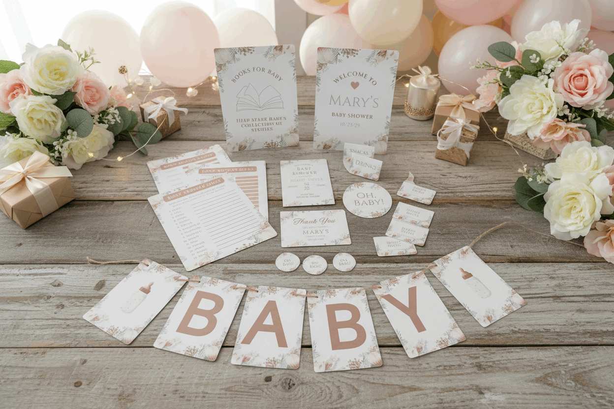 Winter Floral Baby Shower Party Bundle